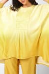 Buy_Sakshi Khetterpal_Yellow Chanderi Silk Embroidery Round Neck Ombre Kaftan And Pant Set _Online_at_Aza_Fashions