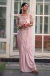 Buy_House Of Tushaom_Pink Lycra Embroidery Sequin Boat Neck Pre-draped Saree With Blouse _Online_at_Aza_Fashions