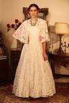 Buy_Ruh Clothing_White Georgette Embroidery Round Anarkali And Cape Set _at_Aza_Fashions