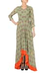 Buy_Soup by Sougat Paul_Green Fern And Orange Geormetric Printed Maxi Dress  _at_Aza_Fashions