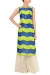 Buy_Soup by Sougat Paul_Blue Green And Zigzag Printed Tunic With Off White Palazzos For Women_at_Aza_Fashions