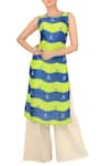Soup by Sougat Paul_Blue Green And Zigzag Printed Tunic With Off White Palazzos For Women_Online_at_Aza_Fashions