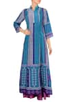 Buy_Soup by Sougat Paul_Blue Chanderi Silk Mandarin Collar Dress With Inner _at_Aza_Fashions