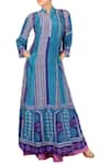 Soup by Sougat Paul_Blue Chanderi Silk Mandarin Collar Dress With Inner _Online_at_Aza_Fashions
