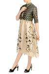 Soup by Sougat Paul_Beige Chanderi Silk Chinese Collar Printed Maxi Dress With Jacket For Women_Online_at_Aza_Fashions