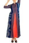Shop_Soup by Sougat Paul_Blue Cotton Silk Mandarin Collar Striped Printed Dress For Women_at_Aza_Fashions