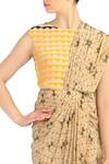 Soup by Sougat Paul_Beige Cotton Silk Pre-draped Printed Saree Dress_Online_at_Aza_Fashions