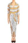 Buy_Soup by Sougat Paul_White Crepe V Neck Printed Draped Dress For Women_at_Aza_Fashions