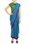 Buy_Soup by Sougat Paul_Blue Crepe Pre-draped Saree With Blouse_at_Aza_Fashions