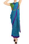 Soup by Sougat Paul_Blue Crepe Pre-draped Saree With Blouse_Online_at_Aza_Fashions