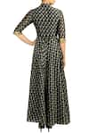 Shop_Soup by Sougat Paul_Black Chanderi Silk V Neck Printed Maxi Dress With Belt  _at_Aza_Fashions