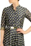 Buy_Soup by Sougat Paul_Black Chanderi Silk V Neck Printed Maxi Dress With Belt For Women_Online_at_Aza_Fashions