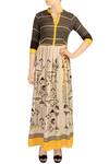 Buy_Soup by Sougat Paul_Beige Cotton V Neck Printed Dress  _at_Aza_Fashions