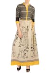 Soup by Sougat Paul_Beige Cotton V Neck Printed Dress  _Online_at_Aza_Fashions