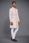 Raghavendra Rathore Jodhpur_Off White Silk Embroidery Thread Achkan _Online_at_Aza_Fashions