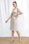 AMRTA by GUNEET KONDAL_Off White 98% Viscose Georgette 2% Metallic Yarn And Lining 100% Midi Dress _Online_at_Aza_Fashions