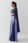 suruchi parakh_Blue Georgette Crepe Embroidered Round Ombre Cowl Draped Skirt Set_Online_at_Aza_Fashions