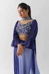 Buy_suruchi parakh_Blue Georgette Crepe Embroidered Round Ombre Cowl Draped Skirt Set_Online_at_Aza_Fashions