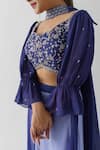 Shop_suruchi parakh_Blue Georgette Crepe Embroidered Round Ombre Cowl Draped Skirt Set_Online_at_Aza_Fashions