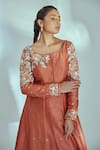 Buy_suruchi parakh_Orange Tussar Silk Woven And Embroidered Mirror & Thread Anarkali Dhoti Pant Set_Online_at_Aza_Fashions