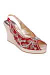 Fuchsia_Red Embroidered Leather Wedges _Online_at_Aza_Fashions