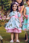 Buy_Ribbon Candy_Blue Cold Shoulder Printed Dress For Girls_at_Aza_Fashions