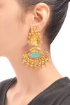 Shop_Sangeeta Boochra_Gold Plated Drop Earrings With Turquoise Stone _at_Aza_Fashions