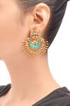 Shop_Sangeeta Boochra_Gold Plated Peacock Earrings With Turquoise Stone _at_Aza_Fashions