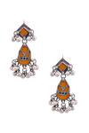 Buy_Sangeeta Boochra_Silver Plated Tassels Antique Drop Earrings With Ghungroos _at_Aza_Fashions