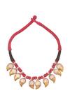 Buy_Sangeeta Boochra_Red And Black Thread Necklace With Gold Dipped Leaves_at_Aza_Fashions