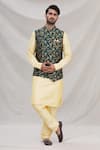 Buy_Arihant Rai Sinha_Gold Jacquard Banarasi Silk Bundi And Kurta Set_at_Aza_Fashions