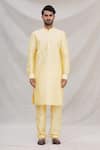 Arihant Rai Sinha_Gold Jacquard Banarasi Silk Bundi And Kurta Set_Online_at_Aza_Fashions