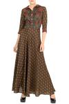 Buy_Soup by Sougat Paul_Brown Crepe Spread Collar Printed Maxi Dress For Women_at_Aza_Fashions