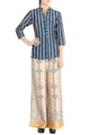 Soup by Sougat Paul_Blue Denim High Low Kurta And Printed Palazzo Pants For Women_Online_at_Aza_Fashions