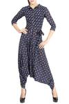 Buy_Soup by Sougat Paul_Blue Crepe Printed Geometric Motifs Shirt Collar Jumpsuit  _at_Aza_Fashions
