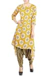 Buy_Soup by Sougat Paul_Yellow Mustard Printed Kurta And Olive Green Patiala  _at_Aza_Fashions