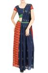 Buy_Soup by Sougat Paul_Blue Crepe Printed Geometric Round Neck Pant Saree With Jacket For Women_at_Aza_Fashions