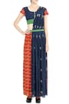 Soup by Sougat Paul_Blue Crepe Printed Geometric Round Neck Pant Saree With Jacket For Women_Online_at_Aza_Fashions