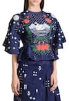 Sahil Kochhar_Blue Organza Applique Floral Layered Skirt  _Online_at_Aza_Fashions