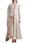 Buy_Sahil Kochhar_Grey Raw Silk Applique Floral Round Neck Anarkali Set _at_Aza_Fashions
