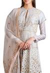 Sahil Kochhar_Grey Raw Silk Applique Floral Round Neck Anarkali Set _Online_at_Aza_Fashions
