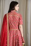 Shop_Sahil Kochhar_Red Chanderi Embroidered Thread Work Keyhole Kurta Set For Women_at_Aza_Fashions