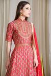 Sahil Kochhar_Red Chanderi Embroidered Thread Work Keyhole Kurta Set For Women_Online_at_Aza_Fashions