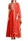 Buy_Sahil Kochhar_Orange Raw Silk Embroidered Jaal Work Jewel Neck Anarkali Set For Women_at_Aza_Fashions