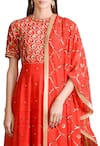 Sahil Kochhar_Orange Raw Silk Embroidered Jaal Work Jewel Neck Anarkali Set For Women_Online_at_Aza_Fashions