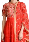 Buy_Sahil Kochhar_Orange Raw Silk Embroidered Jaal Work Jewel Neck Anarkali Set For Women_Online_at_Aza_Fashions