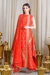 Buy_Sahil Kochhar_Orange Chanderi Embroidered Floral Jewel Neck Kurta Set For Women_at_Aza_Fashions