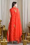 Shop_Sahil Kochhar_Orange Chanderi Embroidered Floral Jewel Neck Kurta Set For Women_at_Aza_Fashions