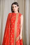 Sahil Kochhar_Orange Chanderi Embroidered Floral Jewel Neck Kurta Set For Women_Online_at_Aza_Fashions