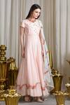 Buy_Sahil Kochhar_Pink Chanderi Embroidered Thread Work Jewel Neck Anarkali Set  _at_Aza_Fashions